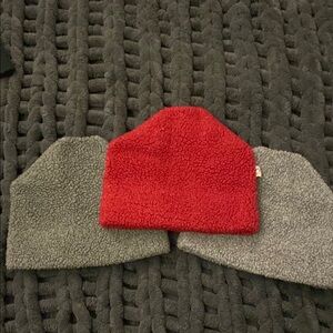 Red and Gray Fleece Beanie Set